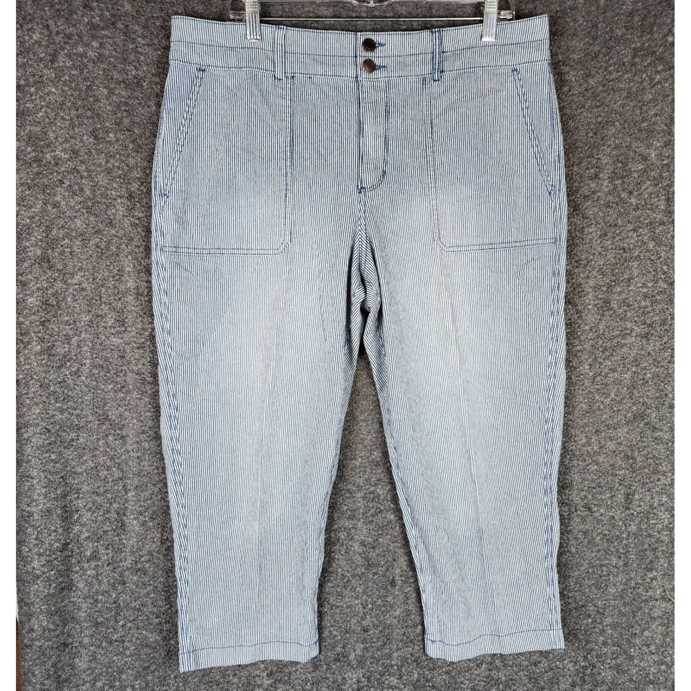 Bandolino Capri Pants Womens 16 Utility Capri Blue Railroad Stripe EUC
